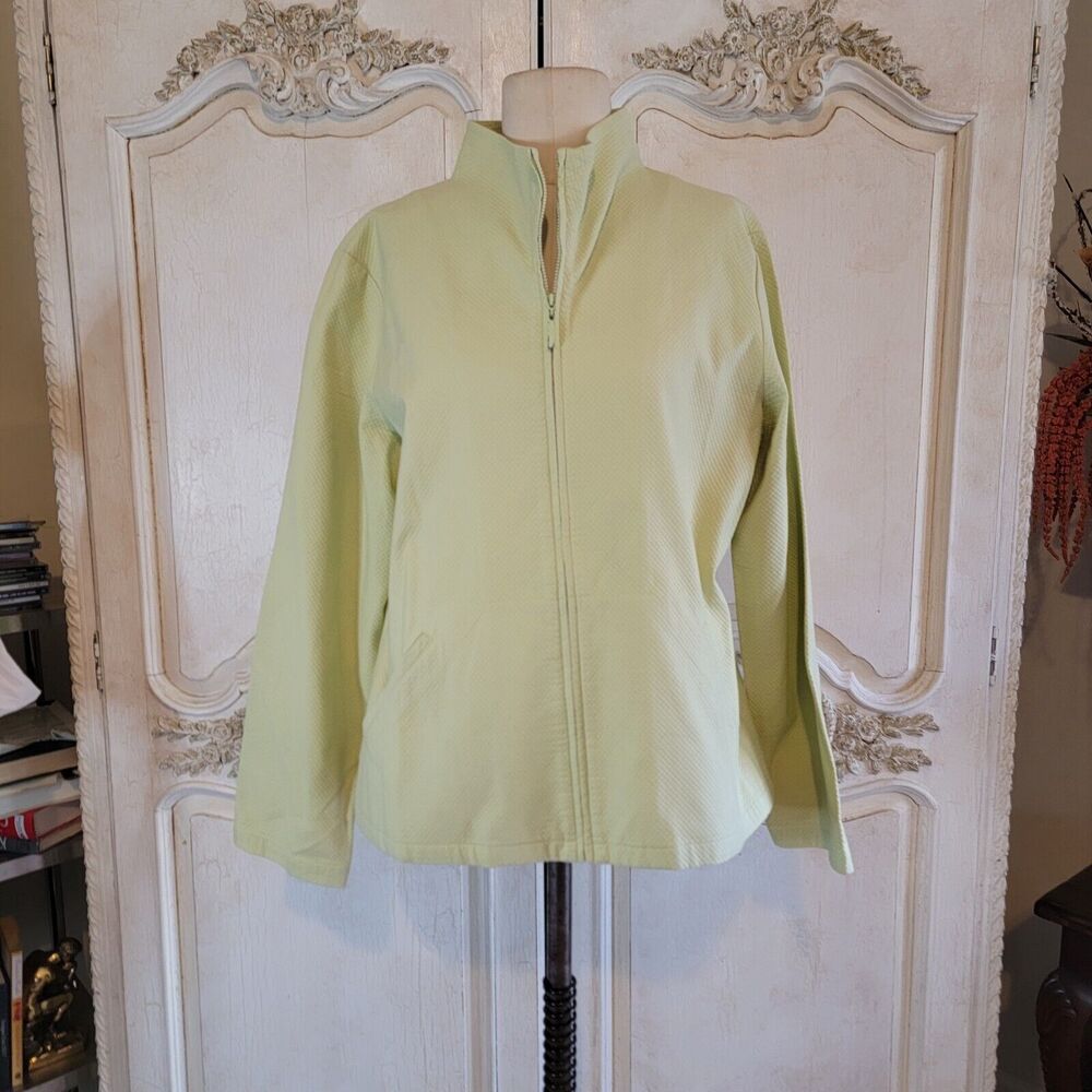 Eileen Fisher Light Mint Waffle Cotton Full Zip Up Light Jacket Womens Sz L